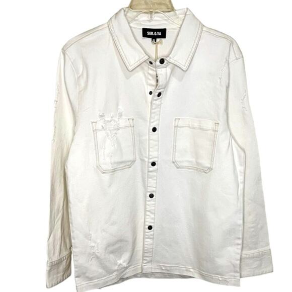 NWT SER•O•YA Marcus Shirt Snap Closure Pockets Distressed Shacket Size XLarge - Picture 4 of 15